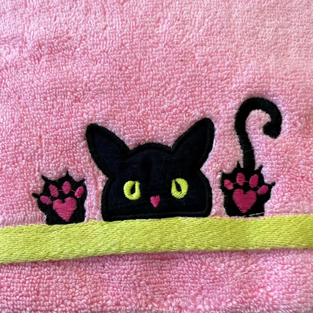Betsey Johnson Pink Halloween Cat Hand Towels 16x26 Cotton Embroidered Set of 2